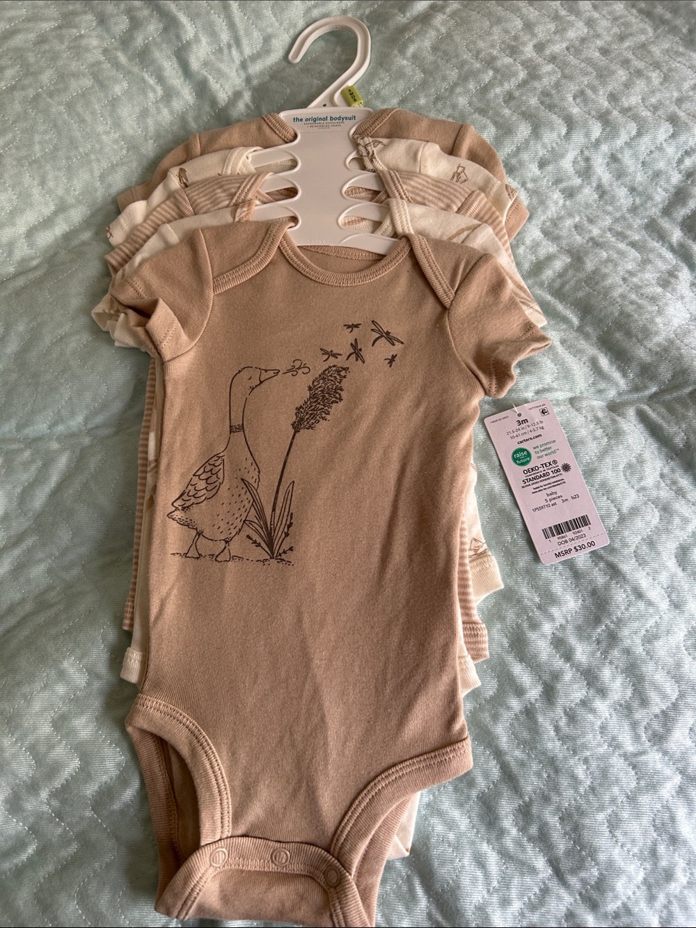 Neutral Beige Kids One-Piece Bodysuit with Goose Print